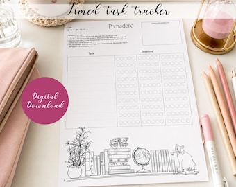 Pomodoro Timer Tracker Printable + Adult Coloring Page | ADHD Focus Planner Page | Instant Digital Download
