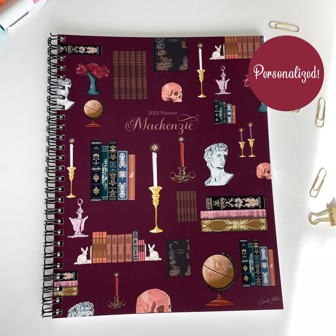 PERSONALIZED 2025 Planner 7x9 Mystical Dark Academia Illustration Cover