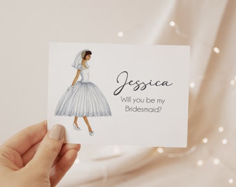 Will You Be My Bridesmaid Card & Envelope Set Personalized | 1950s Wedding Dress Fashion Illustration | Bridesmaid Proposal Box | Avenue 241