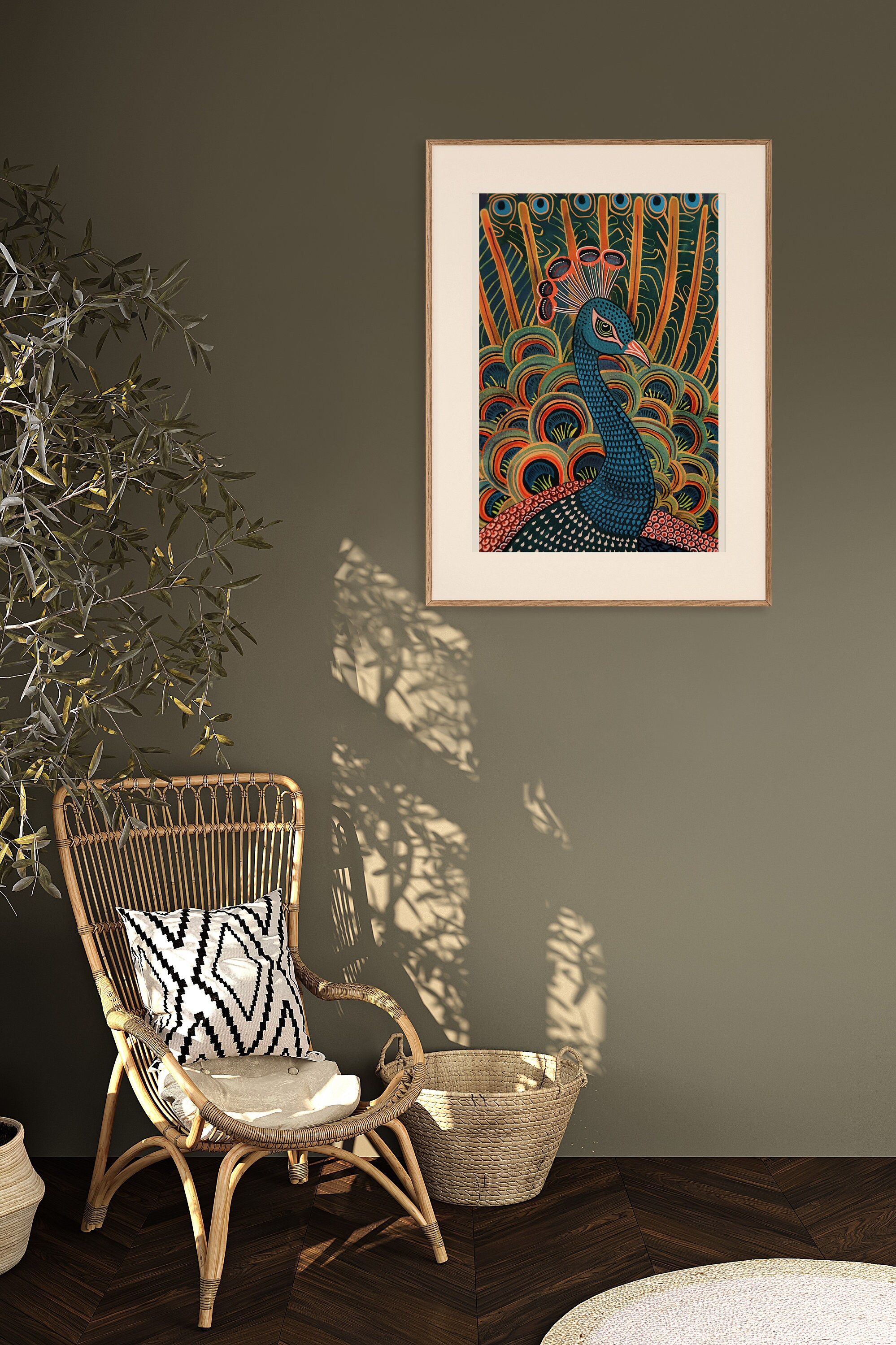 Indian Folk Art Painting Peacock Wall Art, Printable Madhubani Painting ...