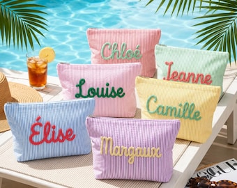 Trousse de maquillage personnalisée avec broderie, trousse à maquillage en chenille, trousse de toilette de voyage, cadeau pour elle