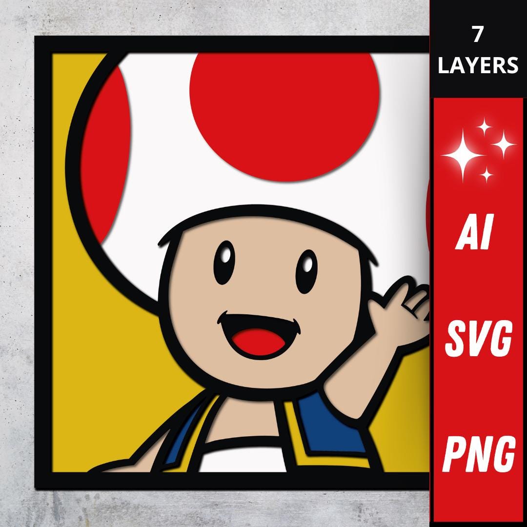 Toad Layer Design, Shadow Box SVG File, Super Mario Room Decoration - Etsy