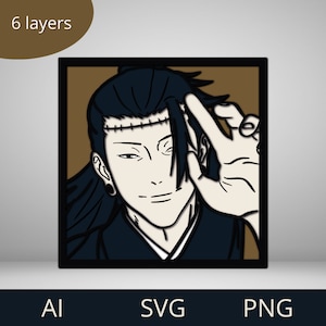 Design a livelli Geto SVG Anime vettoriale 6 livelli J.uj.utsu k.ai.se.n File per taglio laser su carta o compensato con cricut, lightburn