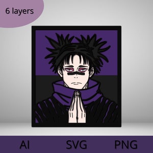 Design a livelli Anime Choso SVG vettoriale 6 livelli J.uj.utsu k.ai.se.n File per taglio laser su carta o compensato con cricut, lightburn