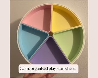 Vassoio per attività per bambini con coperchio - Vassoio per gioco sensoriale - Attività di apprendimento Montessori - Organizzatore a 5 sezioni - Divisori colorati personalizzati