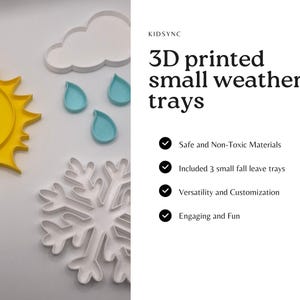 Weather Sensory Tray Set | 3D Printed Sun, Cloud, Raindrop, Snowflake, Moon, Stars | Child-Led Play | Weather Sensory Bin Kit