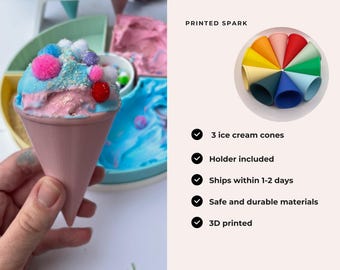 Aanpasbare 3D-geprinte ijshoorntjes speelgoedset met houder