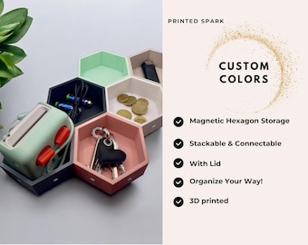 Magnetic Hexagon Storage Box with Lid: Stackable 3D Printed Organizer