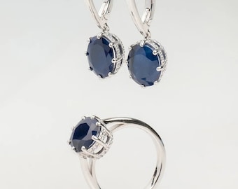 925 sterling silver set with natural blue sapphires