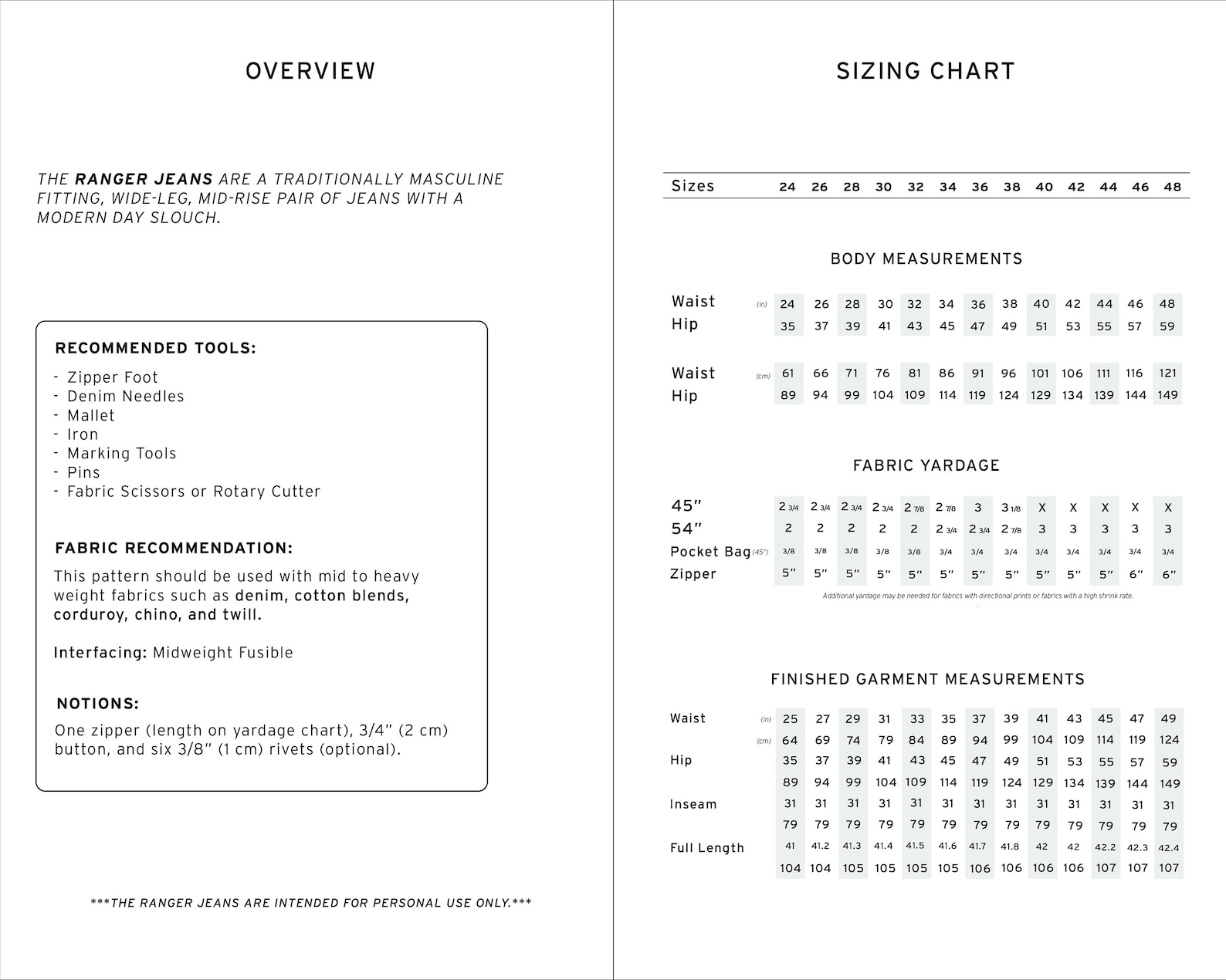 Little Ranger Pattern Ranger Jeans Sewing Pattern PDF | Men's Wide Leg Jeans (sizes 24-48) - Etsy