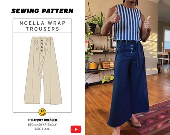 Noella Wrap Trousers PDF Sewing Pattern, Sizes S-XXL, + Video Tutorial, Wrap Pants, Unisex, Beginner Sewing Pattern, Beginner Friendly