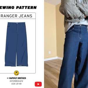 Ranger Jeans PDF Men's Sewing Pattern, Sizes 24-48, + Video Tutorial, Wide Leg Jeans, Stacked Jeans, Men's Jean Pattern