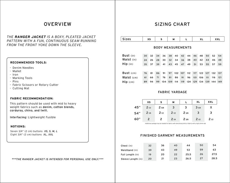 Little Ranger Pattern Ranger Jacket Sewing Pattern PDF: Unisex Cropped Denim Jacket (XS-XXL ...
