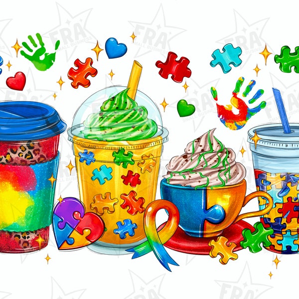Autism Awareness Day coffee cups png sublimation design download, Autism Awareness png, Autism life png, coffee love png, designs download