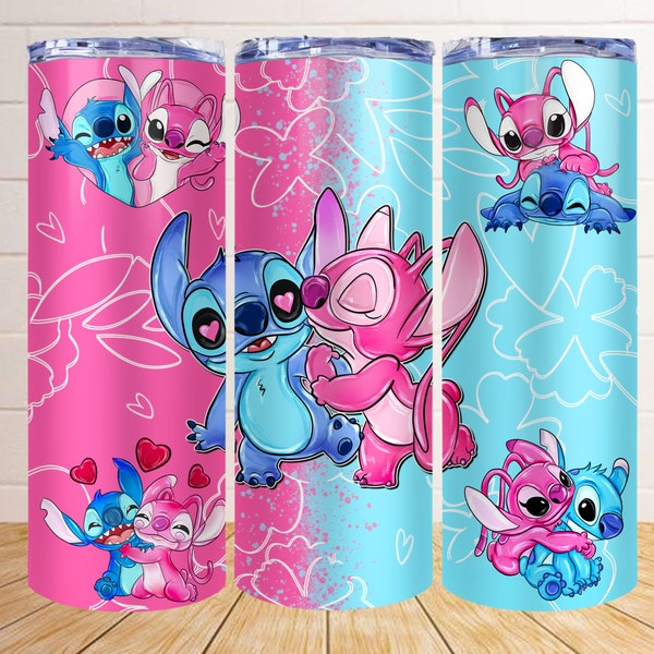 Stitch And Angel 20 oz Skinny Tumbler Sublimatie Wrap PNG, Instant Digitale Download, Stitch Tumbler Sublimatie Design Download PNG