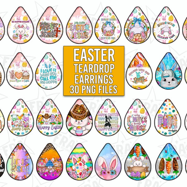 Easter Teardrop Earring Png, Earrings Bundle Png, Bunny Earrings, Sublimation Earring Designs, Easter Egg Png, Happy Easter Png, Rabbit Png