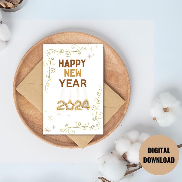 Happy New Year 2024 Greeting Card, Celebration Greeting Card , Cute Greeting,