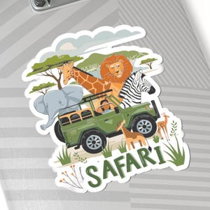 Adesivos para aventura de safári em família com animais selvagens, cena fofa de safári africano, ilustração de animais para crianças, selva