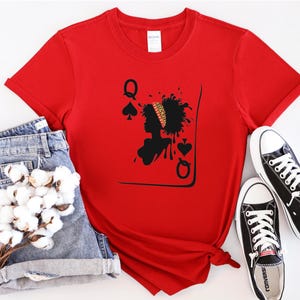 Elegant afro queen card shirt unisex black history tee cultural pride design for bold identity and graceful black beauty