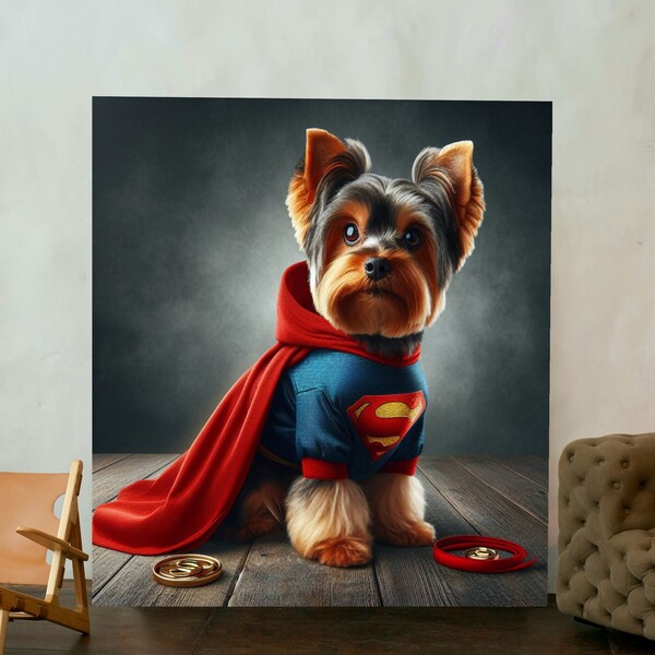 Super-héros de chien, chien costumé, portrait de chien à offrir, photo de chien commémorative, portrait de chien, cadeau de chien drôle