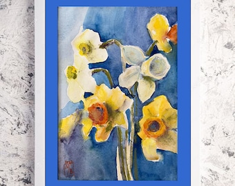 Watercolor Flowers, Original Painting, Floral Wall Art, Watercolor Art, Flower Wall Decor 8x12, Bouquet Painting, Framed Art Yellow Flowers