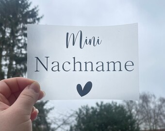 Bügelbild Mini Nachname Herz Baby Body zu Aufbügeln Schriftzug