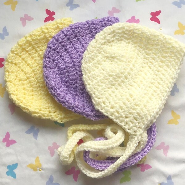 Newborn Baby Bonnet, various colour options, handmade, pea bonnet. Photo Prop, First Clothing, Hospital Hat