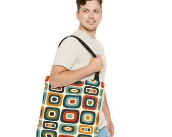 Bag printed with retro pattern in 3 sizes and different handle colors to choose from - Tote Bag (AOP)