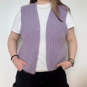 Viola vest ENGLISH knitting pattern light, open vest made in a double broken rib stitch with twisted rib edges on 3,5 mm needles, top-down image 6