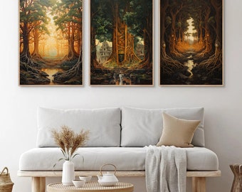 Banyan Tree,Set of 3, Printable Wall Art, Nature ,Oil Painting, Tropical Poster, Room Decor Scenery, Digital Print, Digital Download