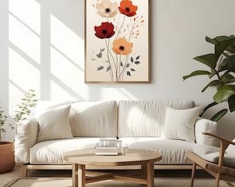 Boho Beige Flower Wall Art Printable for Wall Decor Botanical Flower Art Poster Nature Minimalist Floral Art Prints Digital Download for Her