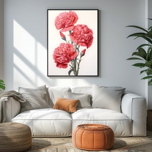 Art mural oeillet rouge imprimable pour décoration murale, affiche fleur rouge, art fleur oeillet, impression d'art floral moderne téléchargement numérique pour elle