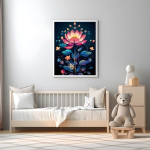 Colorful Lotus Wall Art Printable for Home Decor,Pink Lotus Flower Art Poster,Abstract Lotus Floral Art Prints Digital Download for Her