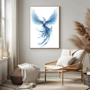 Watercolor Ice Phoenix Wall Art Printable for Wall Decor Winter Birds Art Poster Fantasy Blue Phoenix Art Prints Digital Download for Him