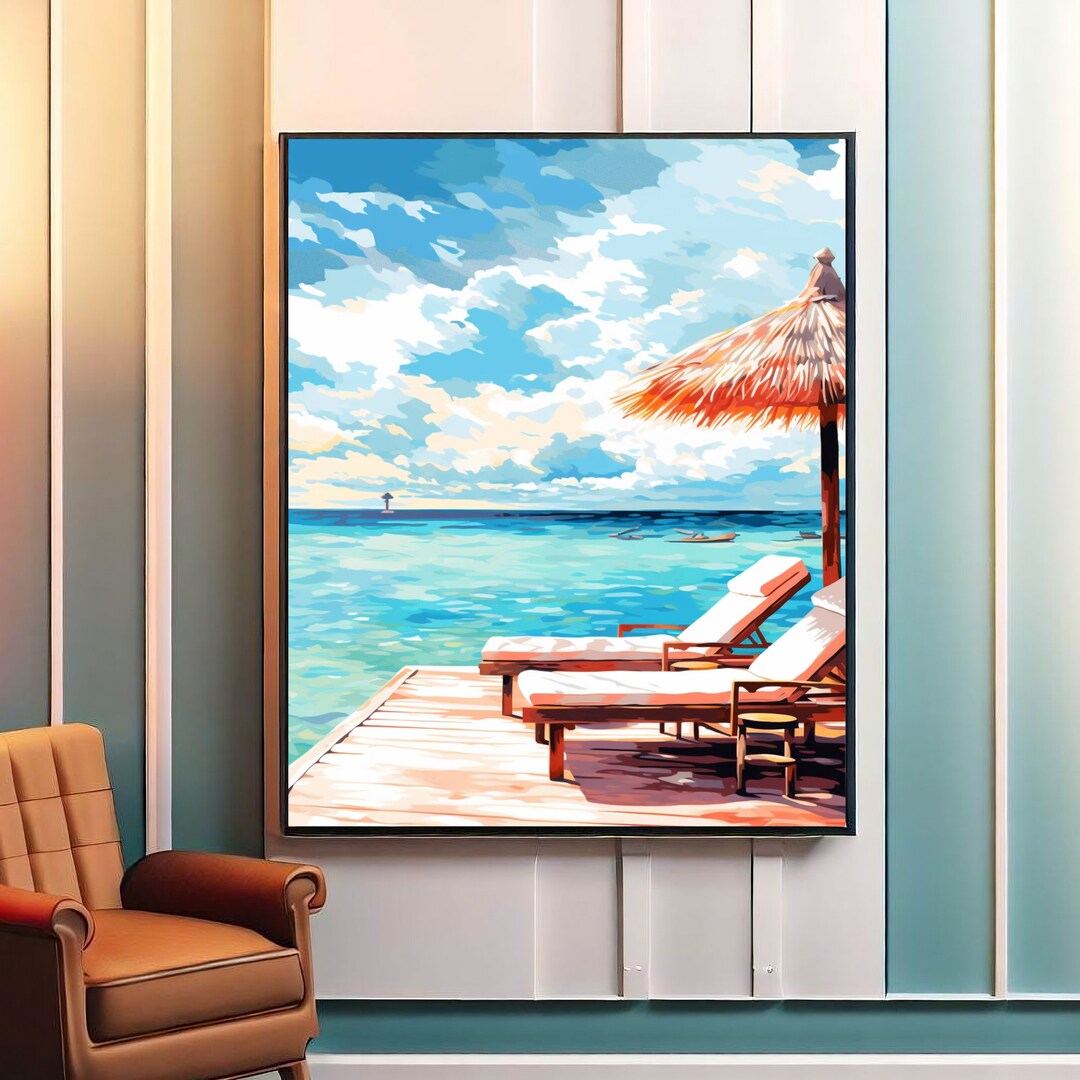 Beach Chair and Umbrella Printable Wall Art,beach Painting,coastal ...