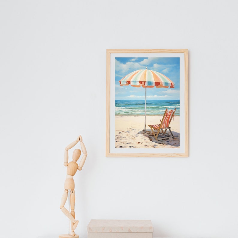 Beach Umbrella Wall Art Prints,vintage Coastal Painting,tropical Poster