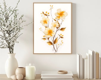 Yellow Boho Flower Wall Art Printable for Wall Decor,Boho Yellow Bouquet Art Poster,Minimal Nature Floral Art Print Digital Download for Her