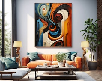 Abstract Art Blue and Orange Printable Wall Art,Colorful Abstract Art Painting,Poster,Minimalist Living Room Decor,Digital Download Prints