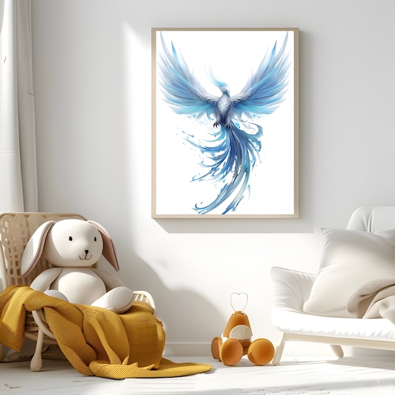 Watercolor Ice Phoenix Wall Art Printable for Wall Decor Winter Birds Art Poster Fantasy Blue Phoenix Art Prints Digital Download for Him
