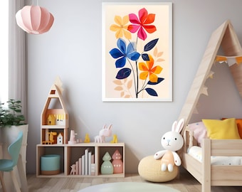 Abstract Art Flower Yellow Pink Blue Wall Art,Colorful Abstract Art Modern Painting,Poster,Minimalist Home Decor,Digital Download Prints