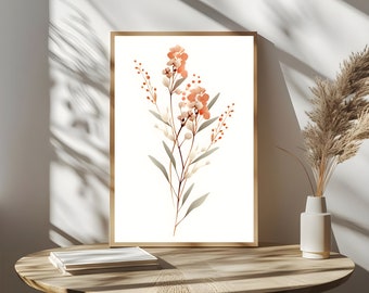 Minimal Rachawadi Orange Flower Wall Art Printable for Wall Decor,Botanical Boho Orange Floral Bouquet Art Prints,Digital Download for Her