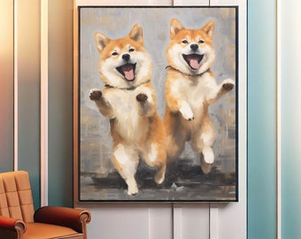 Akita Inu Dog Printable Wall Art,Orange Dog Poster,Animal Art,Minimalist Painting,Dog Lover Home Decor,Digital Download Prints
