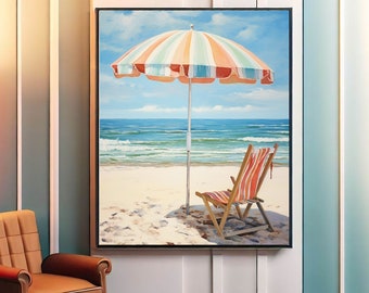 Beach Umbrella Wall Art Prints,Vintage Coastal Painting,Tropical Poster,Wall Decor,Digital Download Prints