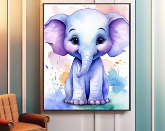 Cute Elephant Watercolor Wall Art Prints,Minimal Elephant Painting,Nursery  Decor,Animal Artwork,Poster,Digital Download Prints