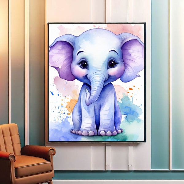 Cute Elephant Watercolor Wall Art Prints,Minimal Elephant Painting,Nursery  Decor,Animal Artwork,Poster,Digital Download Prints