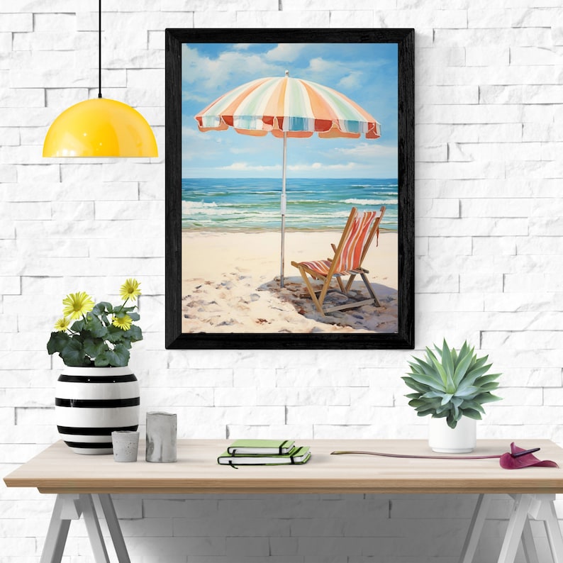 Beach Umbrella Wall Art Prints,vintage Coastal Painting,tropical Poster