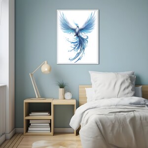 Ice Phoenix Wall Art Printable for Wall Decor Winter Birds Art Poster Fantasy Blue Phoenix Art Prints Digital Download Gift for Him