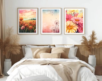 Set of 3 Prints,Colorful Flowers Wall Art Prints for Home Decor,Botanical Floral Art Print,Flower Market Print,Digital Download for Her