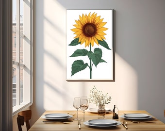 Sunflower Art Print for Home Decor Sunflower Wall Art Printable Minimal Sunflower Poster Botanical Floral Art Print Digital Download Prints