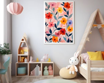 Rosa Gelb Blumen Wand Kunst Druck,Bunte Blumen Kunst,Botanische Poster,Blumen Wand Dekor,Digitaler Download Drucke